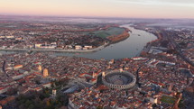 river Rhône in Arles Camargue France aerial shot sunrise 