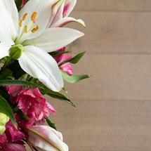 vase of white and pink lilies 