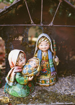 Mary, Joseph, and baby Jesus figurines for a Nativity scene 