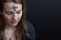 cross Ashes on a forehead for Ash Wednesday 