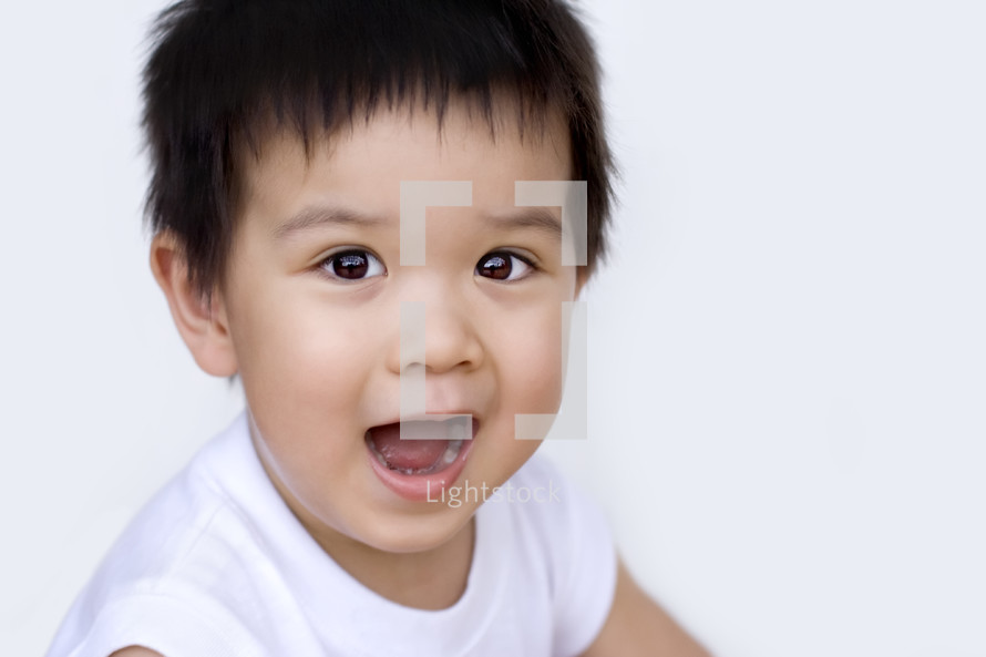 laughing, gasping, toddler, boy, Asian 