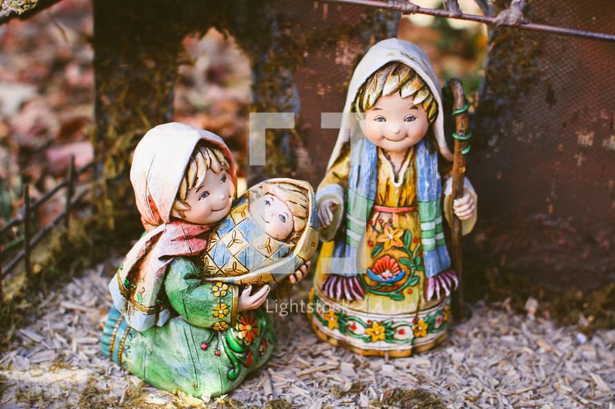 Mary, Joseph, and baby Jesus Nativity figurines 