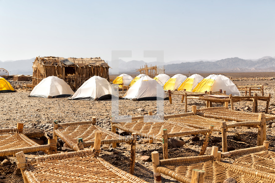 tents and cots for refugees in Africa 