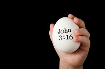 john 3:16 on an egg in a hand 