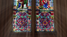 Medieval saints in stained glass.
