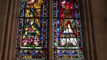 Saints on stained glass windows 