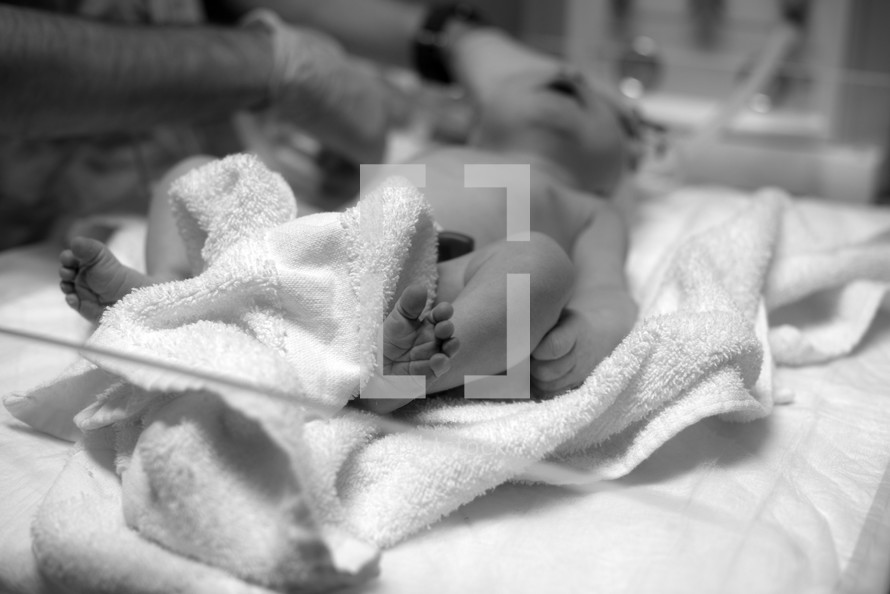 a newborn baby in a hospital 