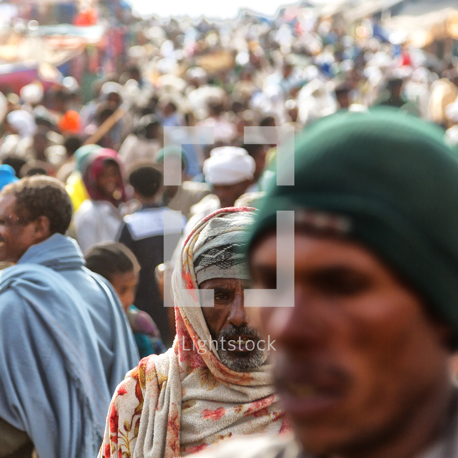 people in a crowded market in Ethiopia 