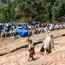 tents and people at a crowded celebration in Ethiopia 