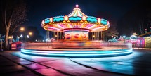 Merry-go-round at night with motion blur effect.