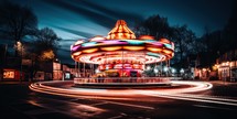 Carousel in the city at night with motion blur, long exposure