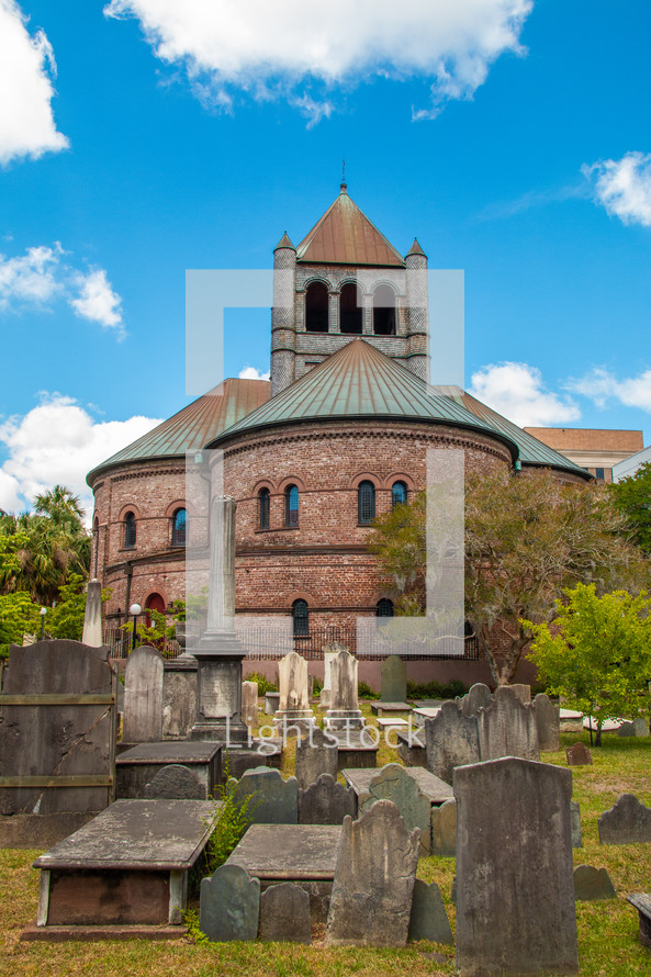 Old stone church with graveyard