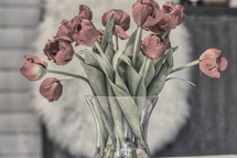 Bouquet of red tulips in a vase 