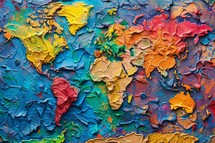 Colorful Textured World Map Painting with Abstract Vivid Colors