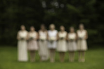blurry image of a bride and bridesmaids 
