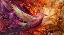 Holy spirit, Dove in flames. Dove of peace on a background with splashes of color.


