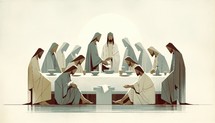 Washing of the Feet. Jesus. Maundy Holy Thursday. New Testament. Watercolor Biblical Illustration	
