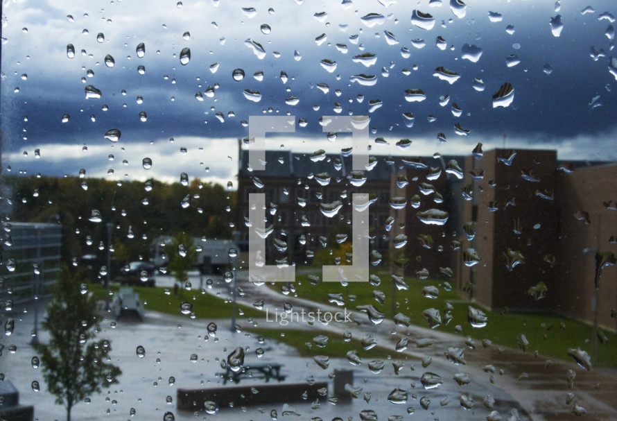water droplets on a wet window 