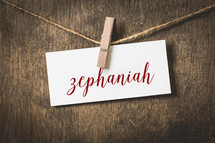 word Zephaniah hanging on a clothesline 