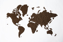 World map made of coffee grounds.