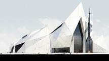 Christian architecture. Illustration of a modern church with geometrical shapes 