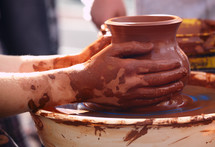 Potter making the pot in traditional style