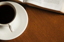morning devotional, coffee cup and Bible 