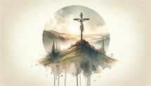The Crucifixion. Passion. Good Friday. New Testament. Watercolor Biblical Illustration	