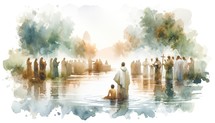 Watercolor painting of a river Baptism