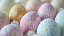 Easter eggs painted in pastel colors. Happy Easter background.