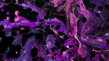 Abstract marble liquid glitter paint moving. Dark and purple pearl inks in oil. Colorful violet shapes. Detailed background, amazing design, swirling