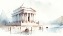 The Rebuilding of the Temple. Ezra 6:15. Old Testament. Watercolor Biblical Illustration