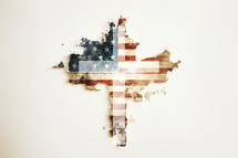 Christian Cross over map with flag of united states of america in grunge style