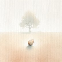 The mustard seed. Watercolor illustration of a seed and a big tree in the background