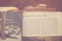 Antique picture Bible open to "The Risen Life of Our Lord."