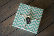 a gift wrapped in chevron wrapping paper 