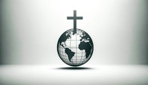 Religious global mission: Spreading the word. Cross of Jesus Christ with Earth Globe on White Background.	