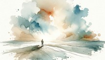 Contemplating heaven. Digital watercolor painting of a man looking at the sky.	