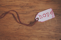a tag with the word "hope"
