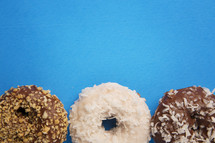 donuts on blue background.