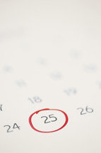 25th circled on a calendar 