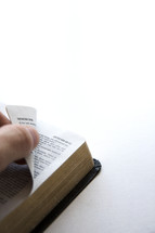 hand on a Bible flipping pages