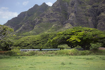train and Hawaiian mountains 