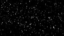 Slow motion of real snow falling isolated on black background. It is snowing in cold winter