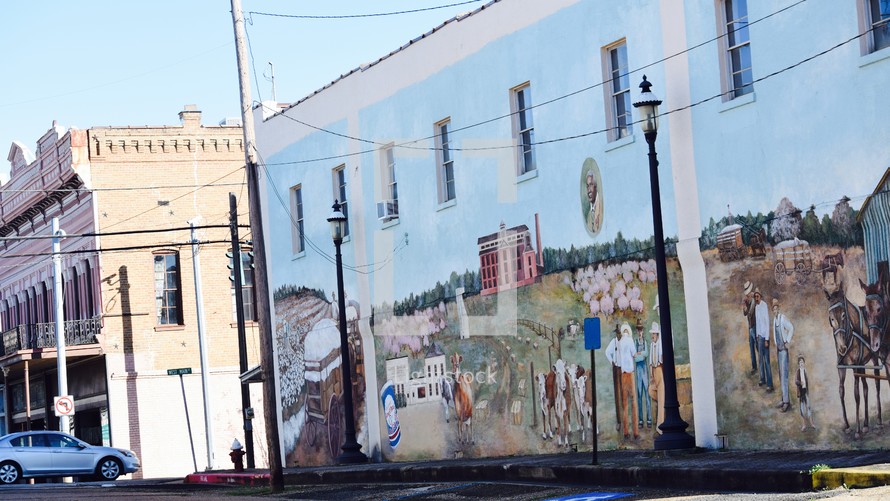 southern cotton plantation painting on a downtown building 