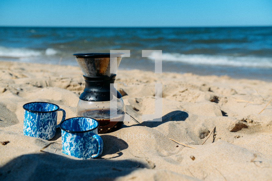 brewing coffee on a beach