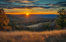 Overlook of the sunset in the Smoky Mountains 