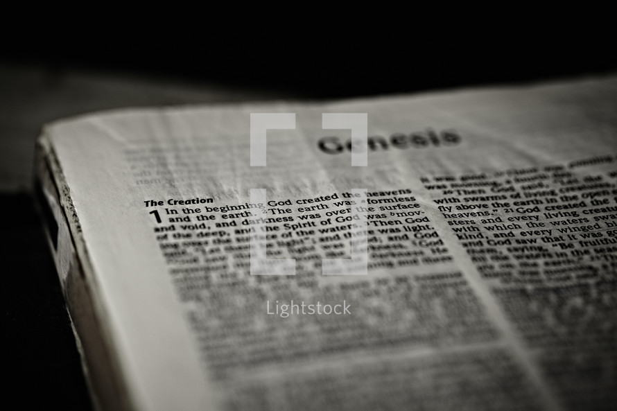 A closeup of the first chapter of the book of Genesis