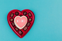 A heart shaped box of chocolate Valentine candy.