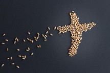 wheat grains in the shape of a cross